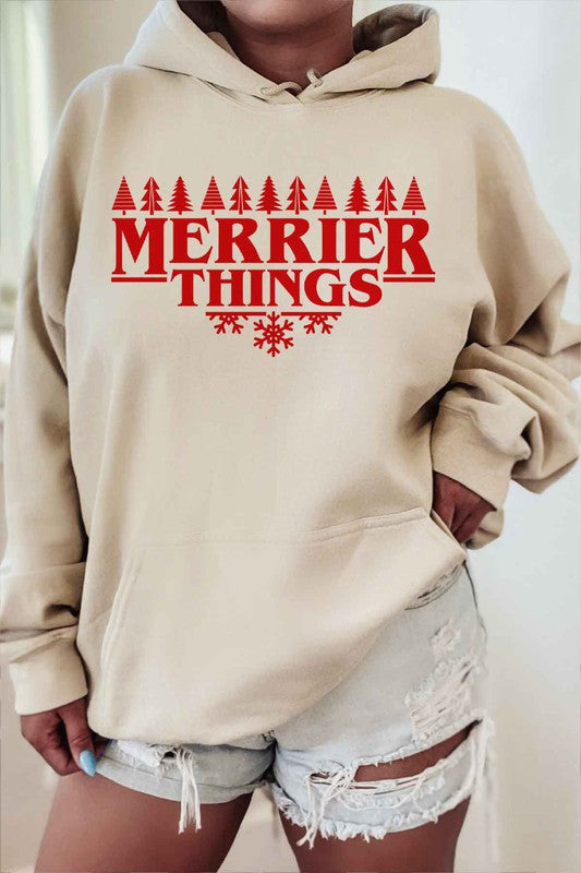 MERRIER THINGS CHRISTMAS GRAPHIC HOODIE PLUS SIZE