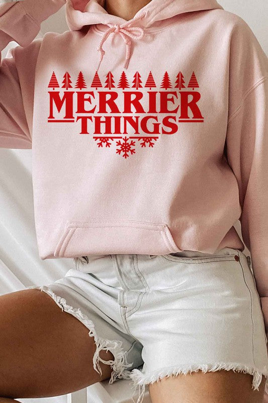 MERRIER THINGS CHRISTMAS GRAPHIC HOODIE PLUS SIZE