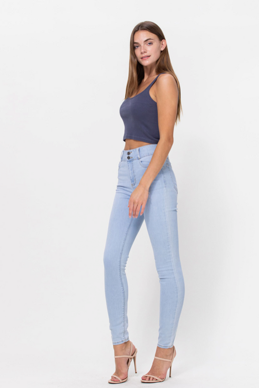 High Rise 2 Button Waistband Ankle Skinny